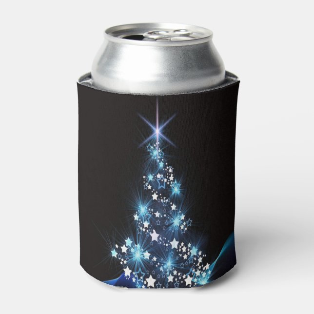 Enfriador De Latas Christmas Party Blue Tree Shiny Black Elegant (Lata Anverso)