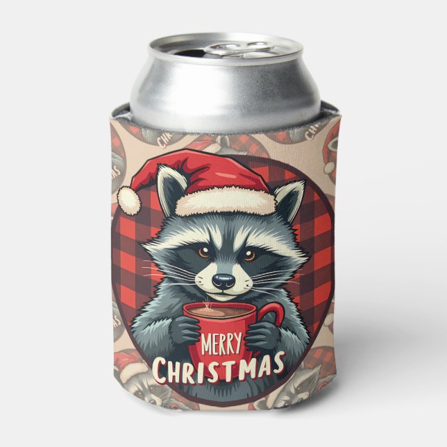Enfriador De Latas Christmas Raccoon Cocoa Cheer (Lata Anverso)