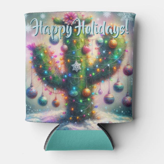 Enfriador De Latas Christmas Saguaro Cactus Whimsical Desert Holiday (Anverso)