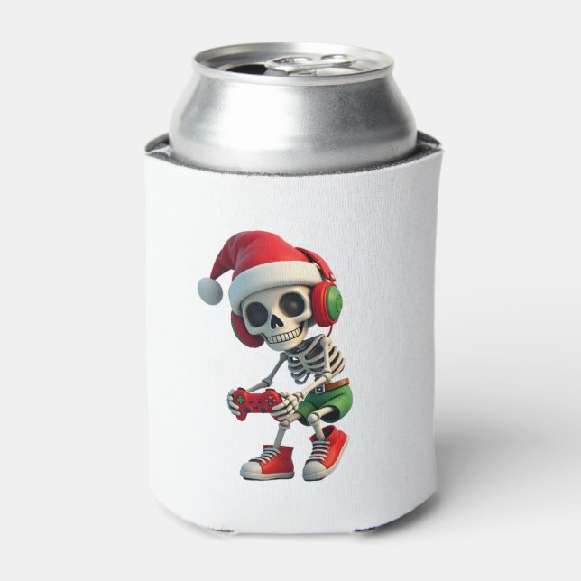 Enfriador De Latas Christmas skeleton Gamer Pajamas xmas skull gaming (Lata Anverso)