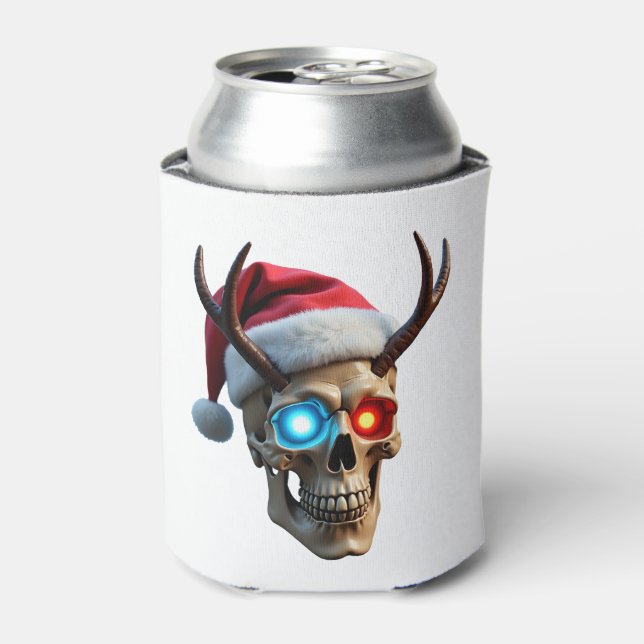 Enfriador De Latas Christmas Skull with Santa Hat and Antlers Mystic  (Lata Anverso)
