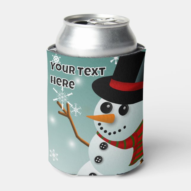 Enfriador De Latas Christmas snowman, snow and snowflakes (Lata Anverso)