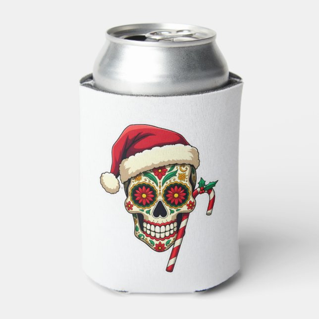 Enfriador De Latas Christmas Sugar Skull Santa Hat Day Of The Dead Xm (Lata Anverso)