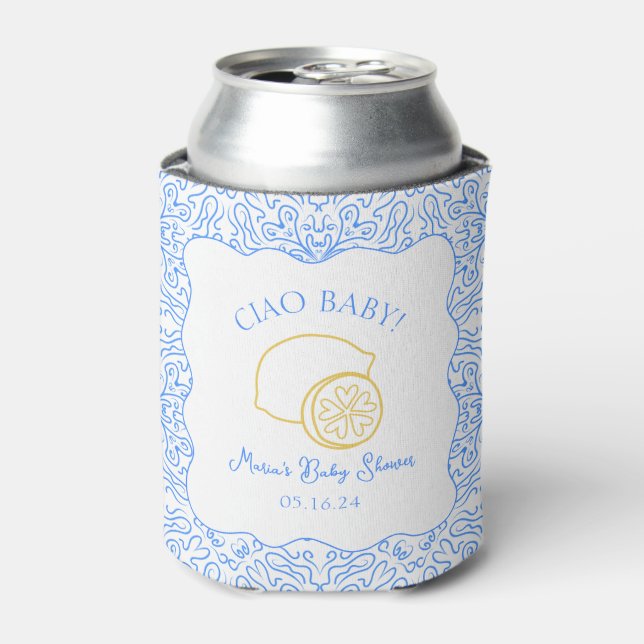 Enfriador De Latas ¡Ciao Bebé! Baby Shower italiano Lemon Blue (Lata Anverso)