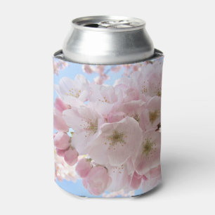 Enfriador De Latas Cielo azul de flores rosas.