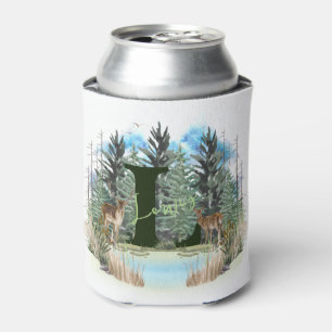 Enfriador De Latas Ciervo Acuarela Letra Personalizada Monograma L