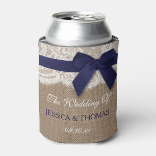 Enfriador De Latas Cinta Naval En Boda Burlap & Lace