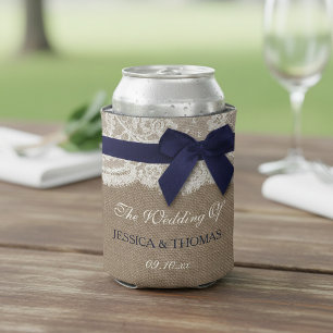 Enfriador De Latas Cinta Naval En Boda Burlap & Lace