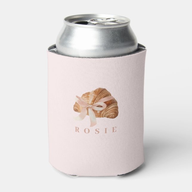 Enfriador De Latas Cinta rosa Croissant de Coquette Personalizada (Lata Anverso)