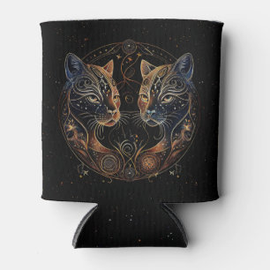 Enfriador De Latas Círculo Felino Artístico Gatos Gemelos
