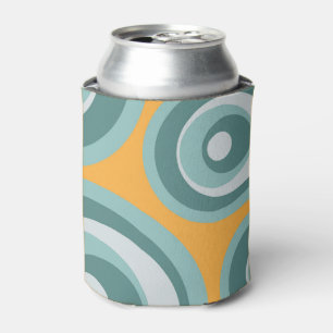 Enfriador De Latas Círculos de estilo retro azul sobre fondo amarillo