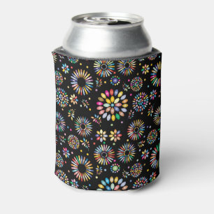 Enfriador De Latas Círculos de flores coloridas brillantes sobre negr