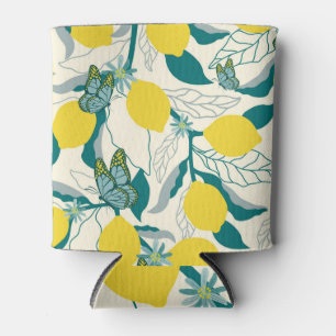 Enfriador De Latas Citrus, mariposa, patrón de verano tropical.