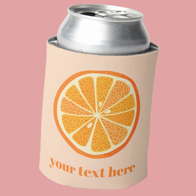 Enfriador De Latas Citrus Naranja Diversión Personalizado Texto (Citrus orange fun custom text or name can cooler with modern lower case text)