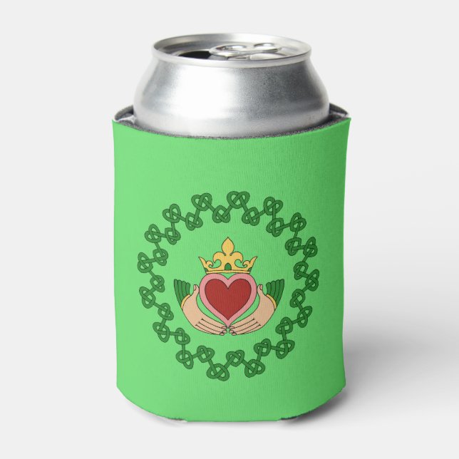 Enfriador De Latas Claddagh y Green Knotwork (Lata Anverso)