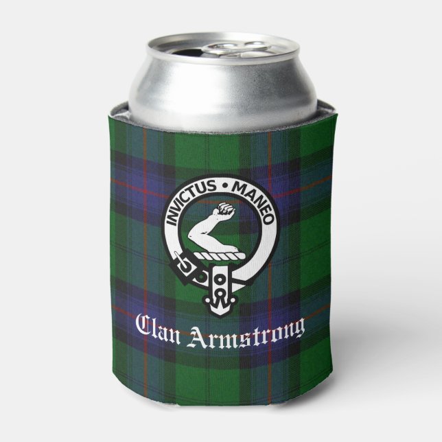 Enfriador De Latas Clan Armstrong Escudo Badge y Tartán (Lata Anverso)