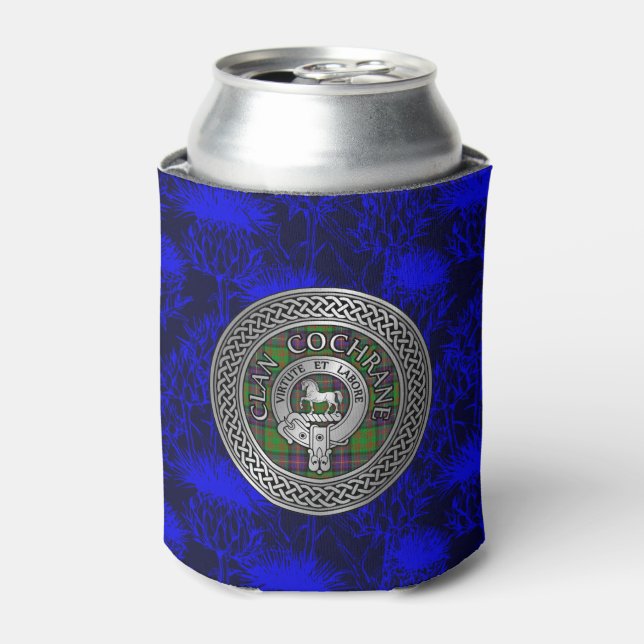 Enfriador De Latas Clan Cochrane Escudo y Tartan Knot (Lata Anverso)