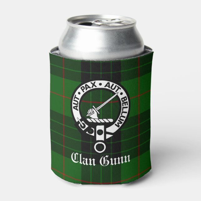 Enfriador De Latas Clan Gunn Escudo Badge y Tartán (Lata Anverso)