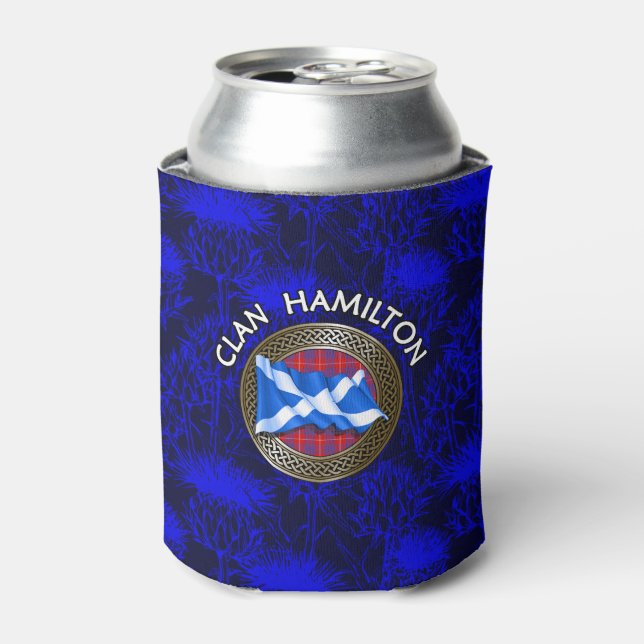 Enfriador De Latas Clan Hamilton Tartan Knot & Flag (Lata Anverso)