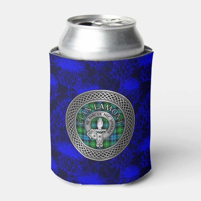 Enfriador De Latas Clan Lamont Escudo y Tartan Knot (Lata Anverso)