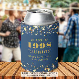 Enfriador De Latas Clase Reunion Blue Gold Stars Personalizado