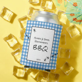 Enfriador De Latas Clásico Azul Blanco Gingham Hormigas Barbacoa Pícn