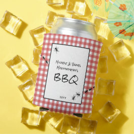 Enfriador De Latas Clásico Rojo Blanco Gingham Hormigas Barbacoa Pícn