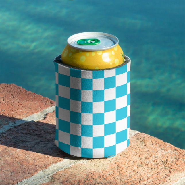 Enfriador De Latas Classic aqua blue checkerboard (Piscina in situ)