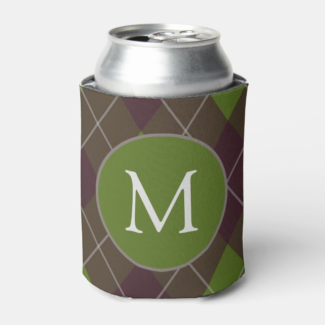 Enfriador De Latas Classic Dark Green Argyle Pattern Monogram (Lata Anverso)