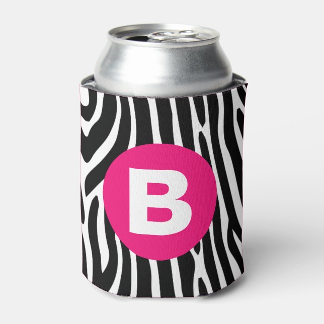 Enfriador De Latas Classic Zebra Stripes Bright Pink Monogram (Lata Anverso)