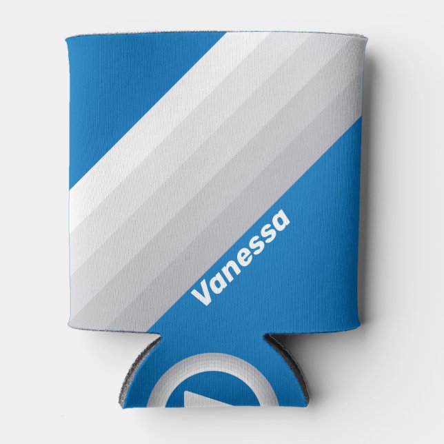 Enfriador De Latas Cloudy Blue Sky Stripes with Name (Anverso)