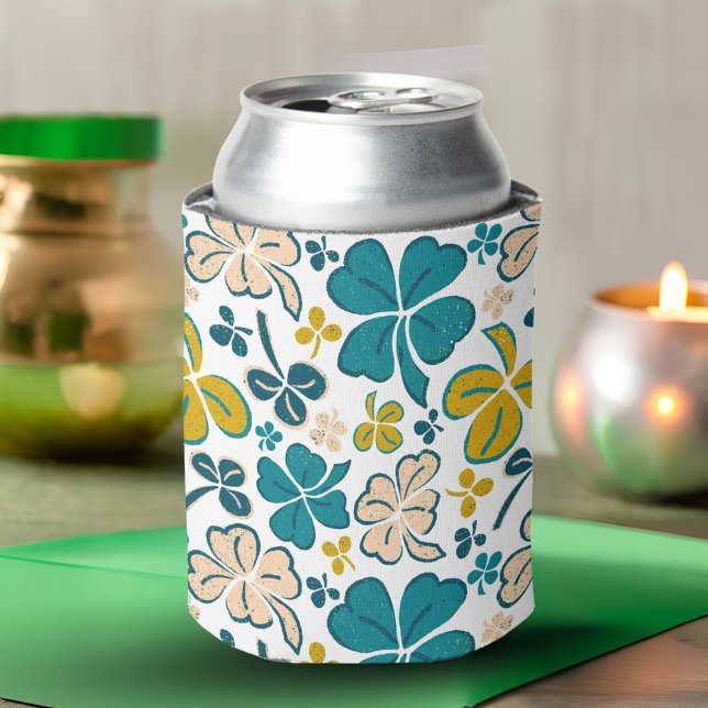 Enfriador De Latas Clover Shamrock Green Pattern St. (Subido por el creador)