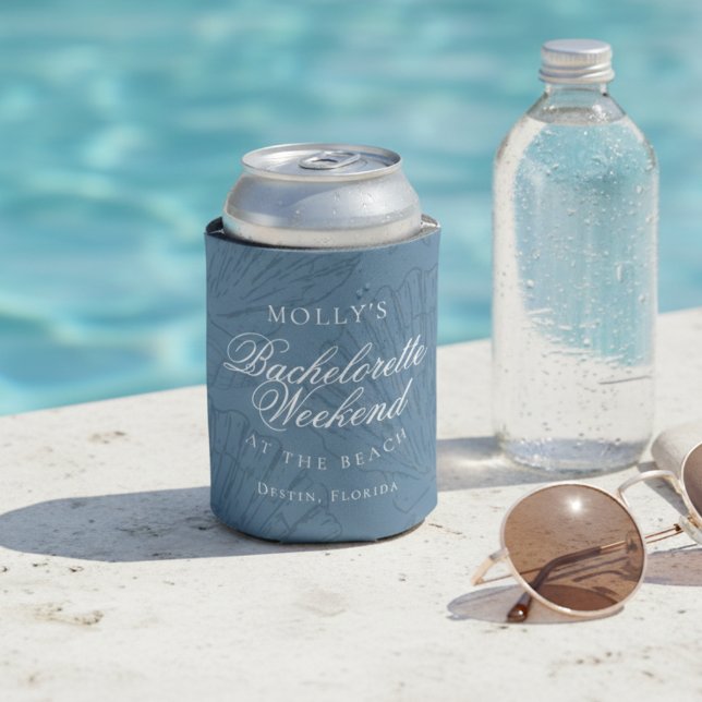 Enfriador De Latas Coastal Blue Seashell Bachelorette Favor (Coastal Blue Seashell Bachelorette Favor Can Cooler)