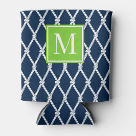 Enfriador De Latas Coastal Preppy Nautical Monogram - Navy & Lime