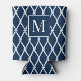 Enfriador De Latas Coastal Preppy Nautical Monogram - Navy & White