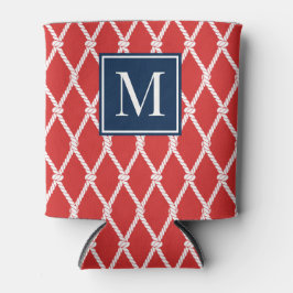 Enfriador De Latas Coastal Preppy Nautical Monogram - Red & Navy