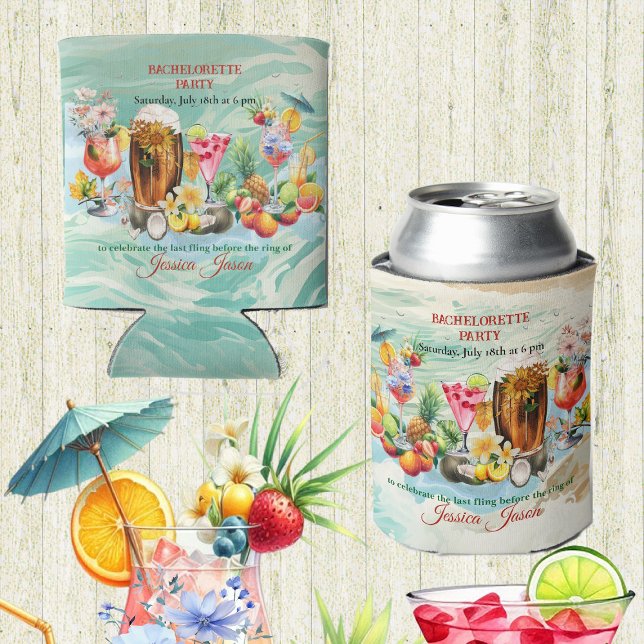 Enfriador De Latas Cocktails de playa Frutas tropicales Fiesta de la  (Beach Cocktails Tropical Fruits Bachelorette Party Can Cooler)