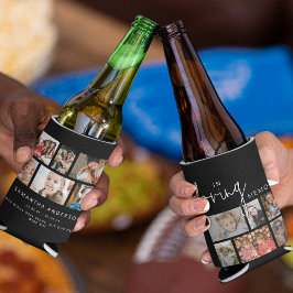 Enfriador De Latas Colaje de 12 fotos personalizadas en negro en memo