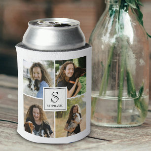 Enfriador De Latas Colaje de 4 Fotos Cumpleaños con Monograma Persona