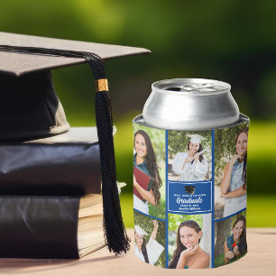 Enfriador De Latas Colaje de Fotos de Graduación Azul Moderno Graduac