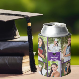 Enfriador De Latas Colaje de Fotos de Graduado Morado Fiesta de Gradu