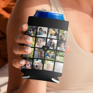 Enfriador De Latas Colaje de fotos moderno con monograma negro 16