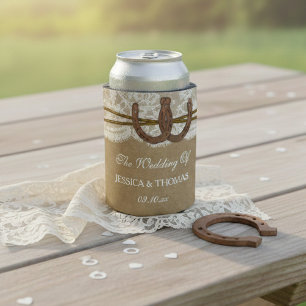 Enfriador De Latas Colección de Bodas Kraft, Lace & Horseshoe