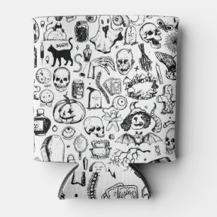 Enfriador De Latas Colección de Doodles de Halloween, estilo de época
