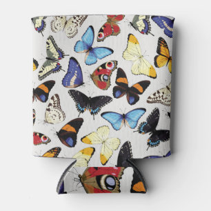 Enfriador De Latas Colección de mariposas vintage realista.