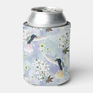 Enfriador De Latas Colibrí y flores blancas