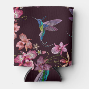 Enfriador De Latas Colibrí y orquídea, de forma tropical sin costuras