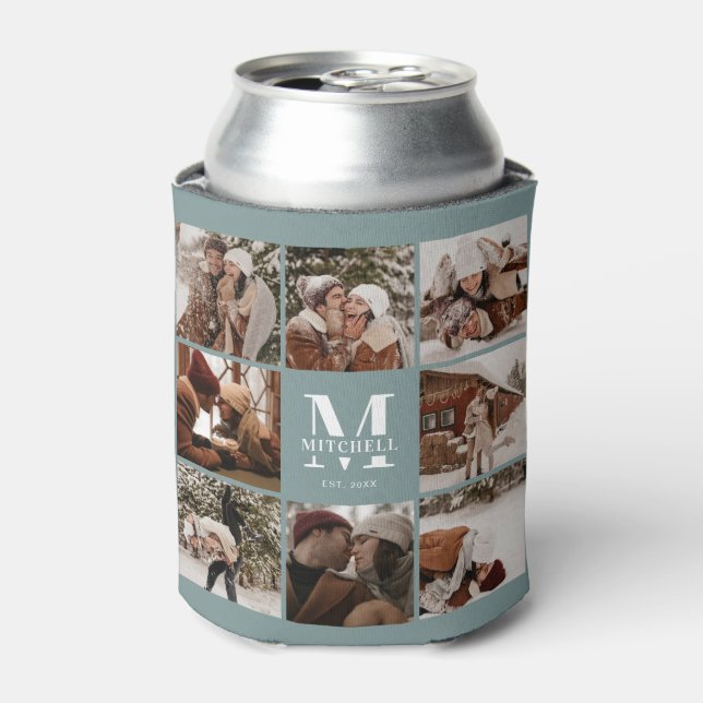 Enfriador De Latas Collage de fotos verde de corte moderno (Lata Anverso)