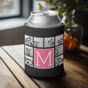Enfriador De Latas Collage Monograma de 8 Fotos en Instagram Rosa Cal
