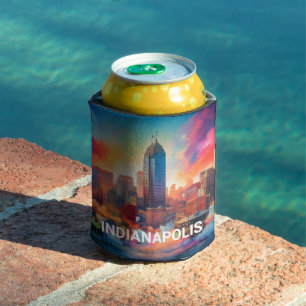 Enfriador De Latas Colorida Línea de Skyline de Indianápolis Resumen 